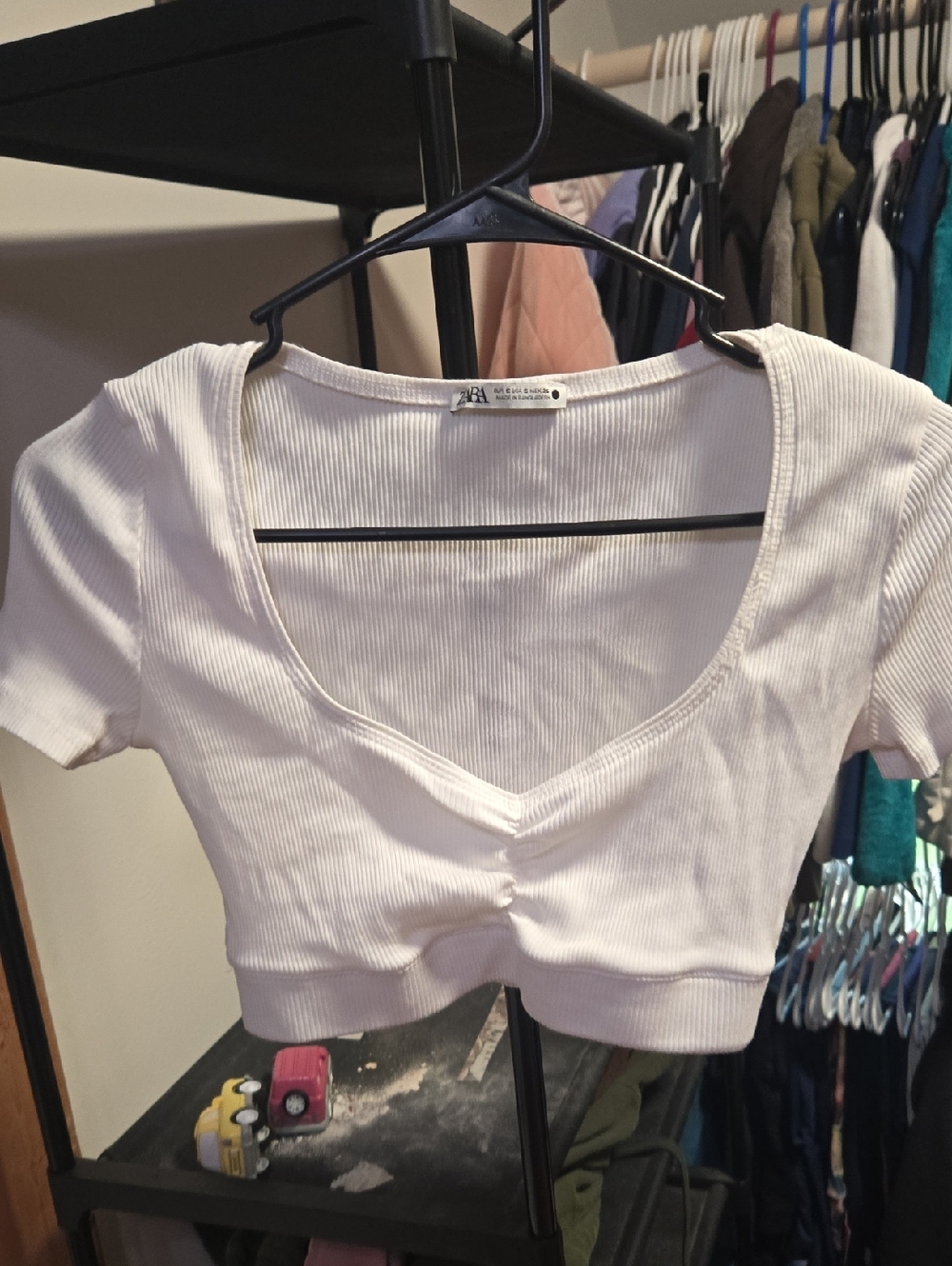 Zara White Ribbed Scoop Crop Top
